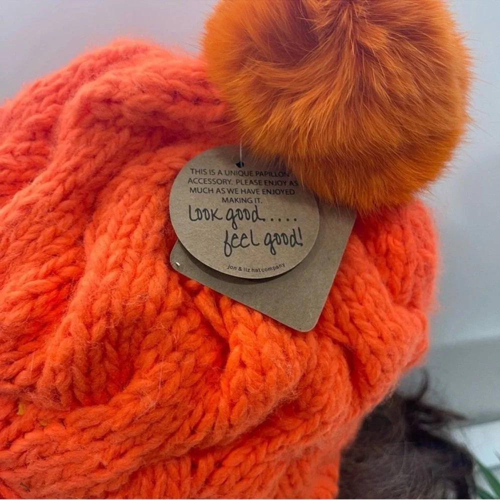 NWT Papillon Blanc Bright Orange Knit Hat